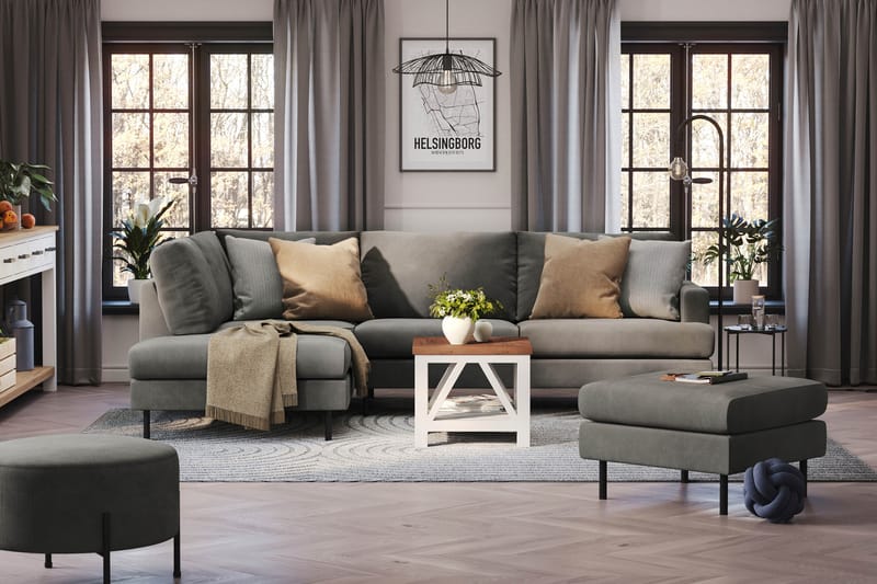 Menard Compact 4-seters Venstrevendt L-formet Sjeselongsofa i Manchester - Grå - Møbler - Sofaer - Sofa med sjeselong
