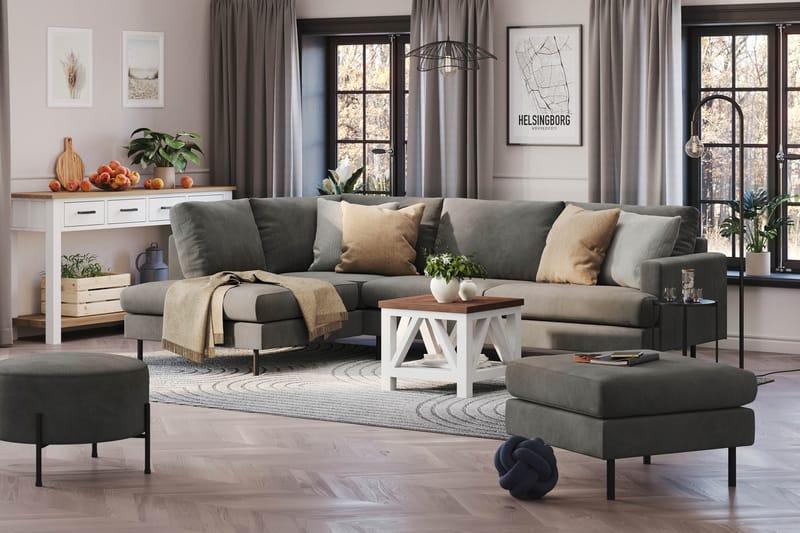 Menard Compact 4-seters Venstrevendt L-formet Sjeselongsofa i Manchester - Grå - Møbler - Sofaer - Sofa med sjeselong