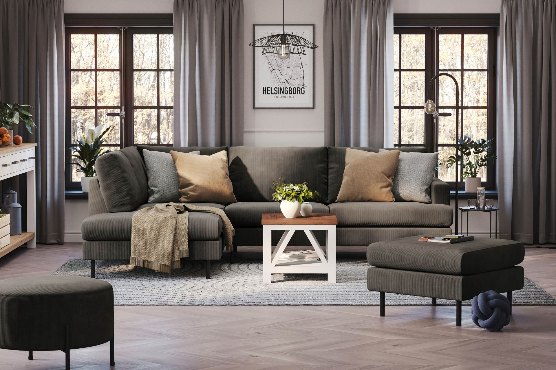 Menard Compact 4-seters Venstrevendt L-formet Sjeselongsofa i Manchester - Mørk grå - Møbler - Sofaer - Sofa med sjeselong