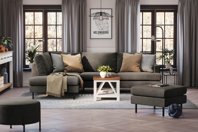 Menard Compact 4-seters Venstrevendt L-formet Sjeselongsofa i Manchester - Mørk grå - Møbler - Sofaer - Sofa med sjeselong