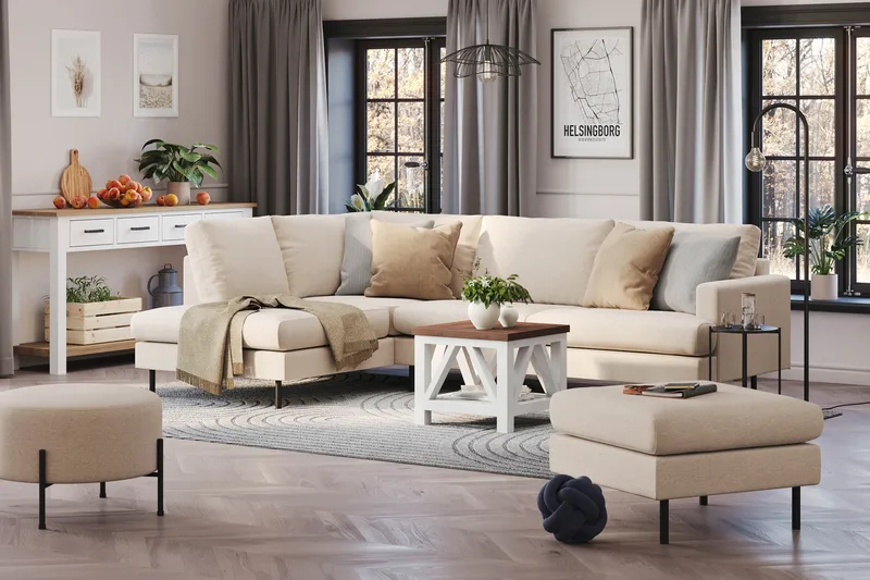 Menard Compact 4-seters Venstrevendt L-formet Sjeselongsofa i Stoff - Beige - Møbler - Sofaer - Sofa med sjeselong