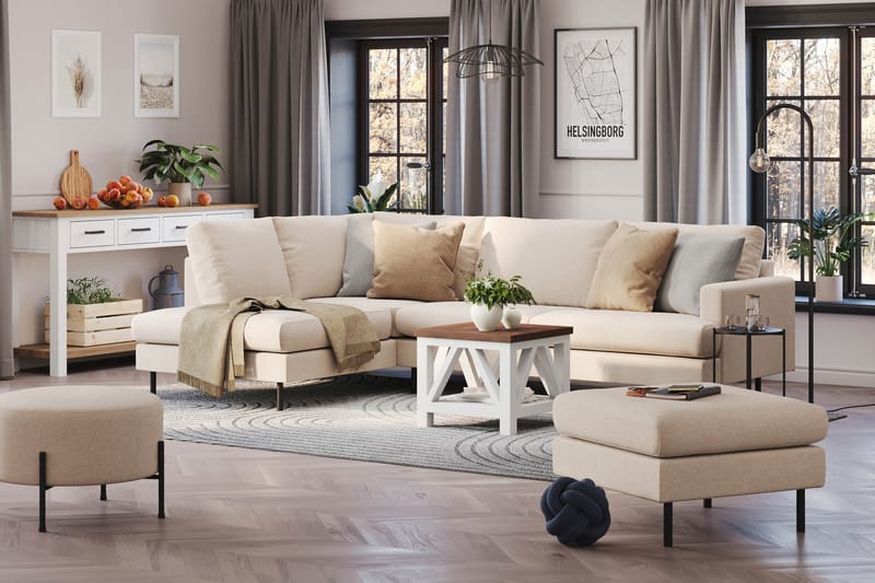 Menard Compact 4-seters Venstrevendt L-formet Sjeselongsofa i Stoff - Beige - Møbler - Sofaer - Sofa med sjeselong