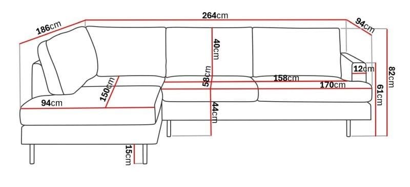 Menard Compact 4-seters Venstrevendt L-formet Sjeselongsofa i Stoff - Beige - Møbler - Sofaer - Sofa med sjeselong