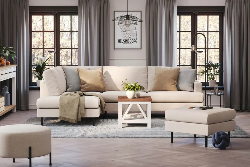 Menard Compact 4-seters Venstrevendt L-formet Sjeselongsofa i Stoff - Beige - Møbler - Sofaer - Sofa med sjeselong