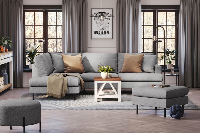 Menard Compact 4-seters Venstrevendt L-formet Sjeselongsofa i Stoff - Grå - Møbler - Sofaer - Sofa med sjeselong