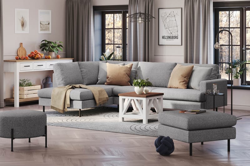 Menard Compact 4-seters Venstrevendt L-formet Sjeselongsofa i Stoff - Grå - Møbler - Sofaer - Sofa med sjeselong