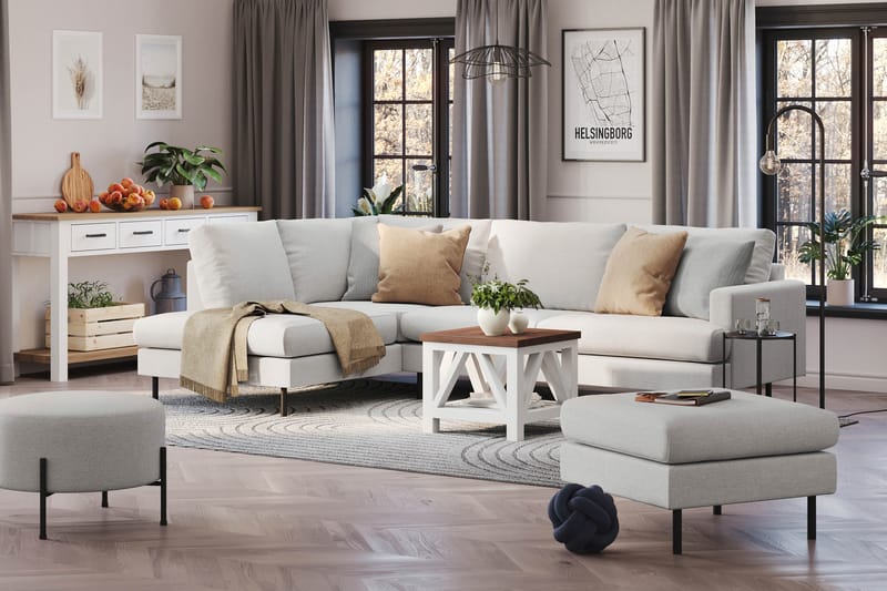 Menard Compact 4-seters Venstrevendt L-formet Sjeselongsofa i Stoff - Lys grå - Møbler - Sofaer - Sofa med sjeselong