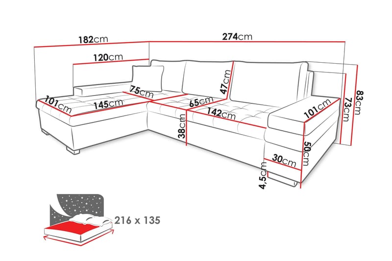 Naoma Sofa med Sjeselong 3-seter - Hvit/Lys grå - Møbler - Sofaer - Sofa med sjeselong
