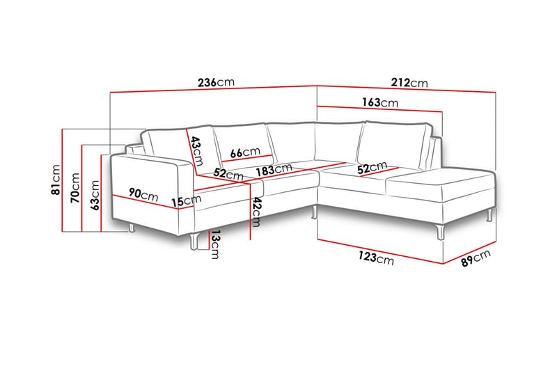 Oberting 3-seters Hjørnesofa - Svart - 3 seters sofa med divan - Sofa med sjeselong