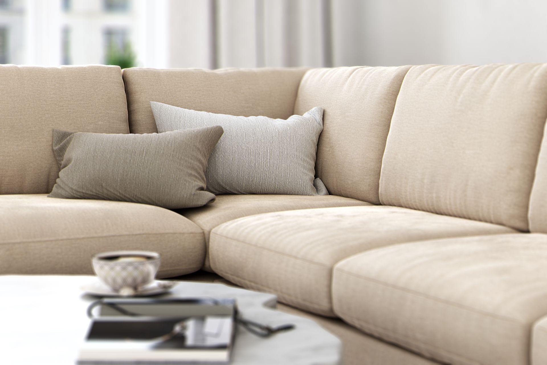 Ocean Lyx 4-seter Venstrevendt L-formet Sjeselongsofa i Fløyel - Beige - Møbler - Sofaer - Sofa med sjeselong