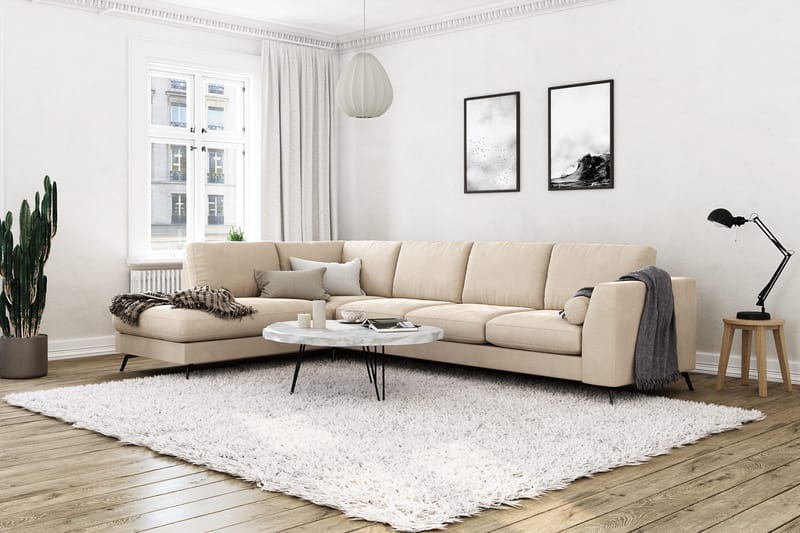 Ocean Lyx 4-seter Venstrevendt L-formet Sjeselongsofa i Fløyel - Beige - Møbler - Sofaer - Sofa med sjeselong - 4 seters sofa med divan