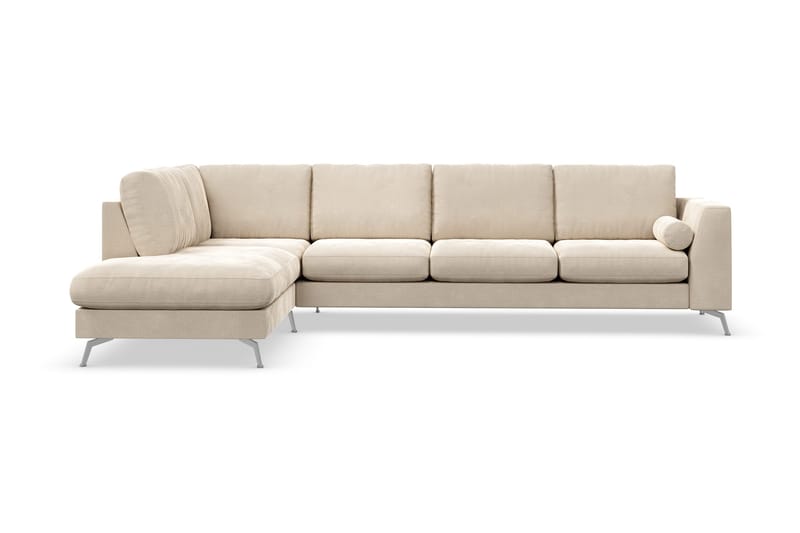 Ocean Lyx 4-seter Venstrevendt L-formet Sjeselongsofa i Fløyel - Beige - Møbler - Sofaer - Sofa med sjeselong - 4 seters sofa med divan