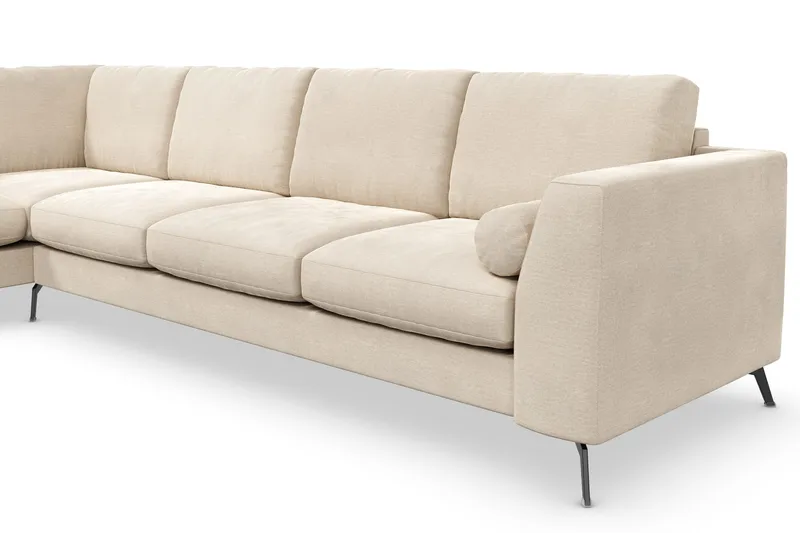Ocean Lyx 4-seter Venstrevendt L-formet Sjeselongsofa i Fløyel - Beige - Møbler - Sofaer - Sofa med sjeselong - 4 seters sofa med divan