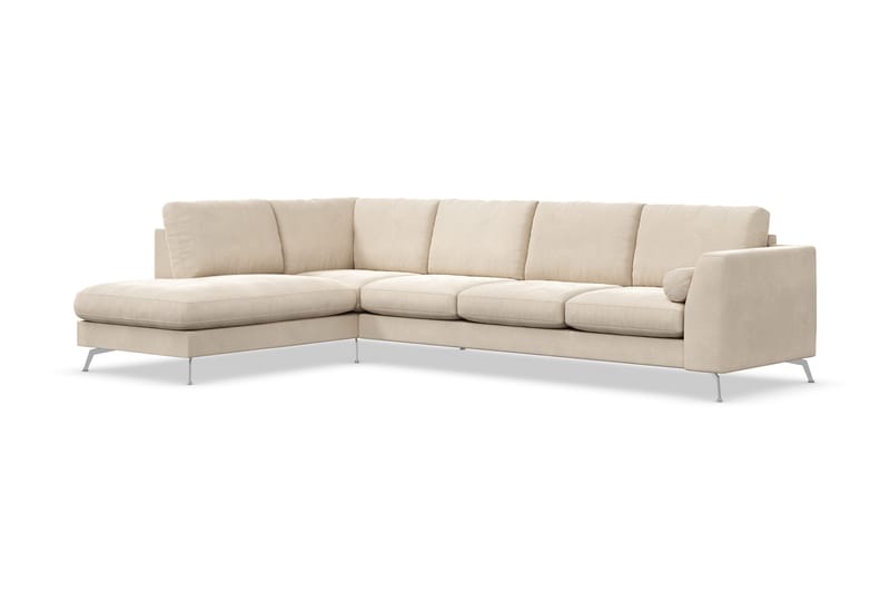 Ocean Lyx 4-seter Venstrevendt L-formet Sjeselongsofa i Fløyel - Beige - Møbler - Sofaer - Sofa med sjeselong - 4 seters sofa med divan