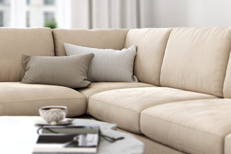 Ocean Lyx 4-seter Venstrevendt L-formet Sjeselongsofa i Fløyel - Beige - Møbler - Sofaer - Sofa med sjeselong - 4 seters sofa med divan