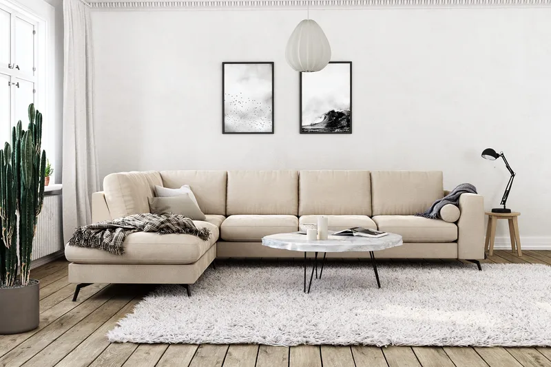 Ocean Lyx 4-seter Venstrevendt L-formet Sjeselongsofa i Fløyel - Beige - Møbler - Sofaer - Sofa med sjeselong - 4 seters sofa med divan