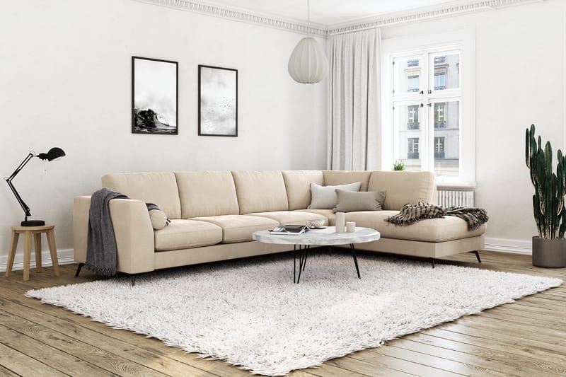 Ocean Lyx 4-seters Høyrevendt L-formet Sjeselongsofa i Fløyel - Beige - Møbler - Sofaer - Sofa med sjeselong