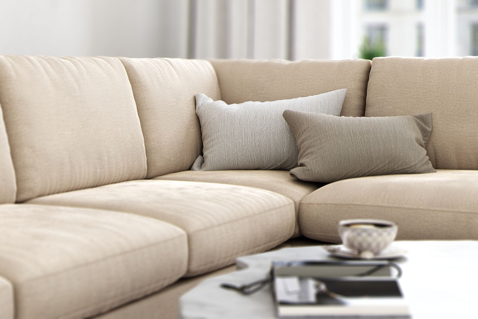 Ocean Lyx 4-seters Høyrevendt L-formet Sjeselongsofa i Fløyel - Beige - Møbler - Sofaer - Sofa med sjeselong