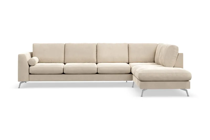 Ocean Lyx 4-seters Høyrevendt L-formet Sjeselongsofa i Fløyel - Beige - Møbler - Sofaer - Sofa med sjeselong - 4 seters sofa med divan