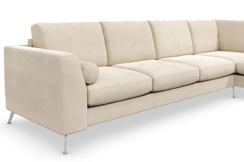 Ocean Lyx 4-seters Høyrevendt L-formet Sjeselongsofa i Fløyel - Beige - Møbler - Sofaer - Sofa med sjeselong - 4 seters sofa med divan