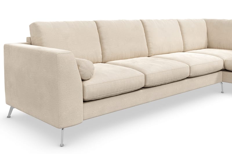 Ocean Lyx 4-seters Høyrevendt L-formet Sjeselongsofa i Fløyel - Beige - Møbler - Sofaer - Sofa med sjeselong - 4 seters sofa med divan