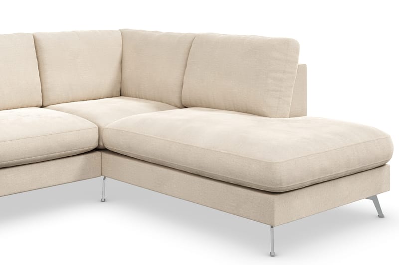 Ocean Lyx 4-seters Høyrevendt L-formet Sjeselongsofa i Fløyel - Beige - Møbler - Sofaer - Sofa med sjeselong - 4 seters sofa med divan