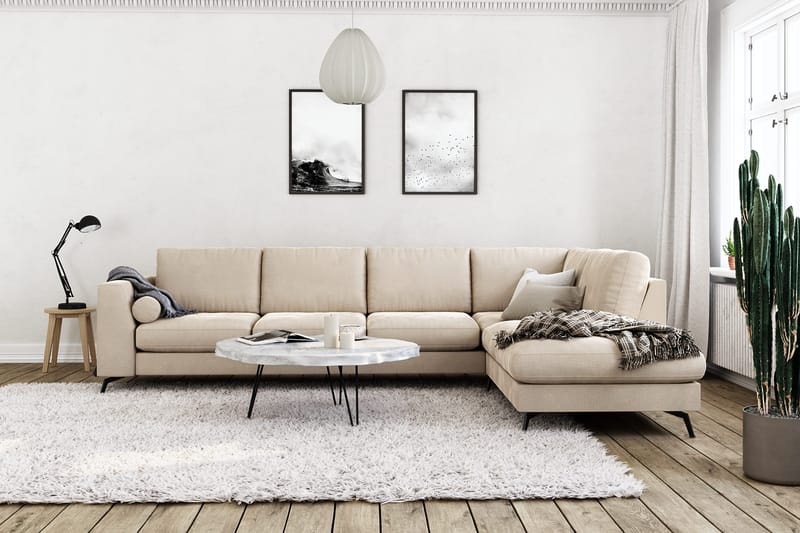 Ocean Lyx 4-seters Høyrevendt L-formet Sjeselongsofa i Fløyel - Beige - Møbler - Sofaer - Sofa med sjeselong - 4 seters sofa med divan