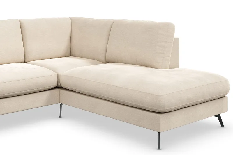 Ocean Lyx 4-seters Høyrevendt L-formet Sjeselongsofa i Fløyel - Beige - Møbler - Sofaer - Sofa med sjeselong - 4 seters sofa med divan
