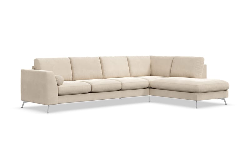 Ocean Lyx 4-seters Høyrevendt L-formet Sjeselongsofa i Fløyel - Beige - Møbler - Sofaer - Sofa med sjeselong - 4 seters sofa med divan
