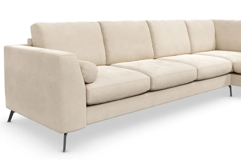Ocean Lyx 4-seters Høyrevendt L-formet Sjeselongsofa i Fløyel - Beige - Møbler - Sofaer - Sofa med sjeselong - 4 seters sofa med divan