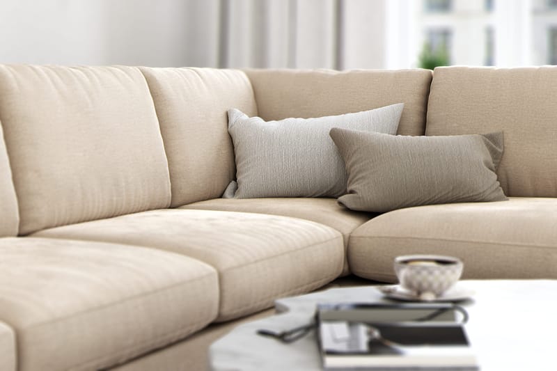 Ocean Lyx 4-seters Høyrevendt L-formet Sjeselongsofa i Fløyel - Beige - Møbler - Sofaer - Sofa med sjeselong - 4 seters sofa med divan