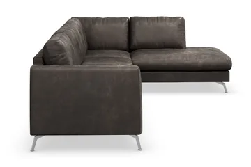 Ocean Lyx 4-seters Høyrevendt L-formet Sjeselongsofa i Kunstlær - Mørk grå - Møbler - Sofaer - Sofa med sjeselong