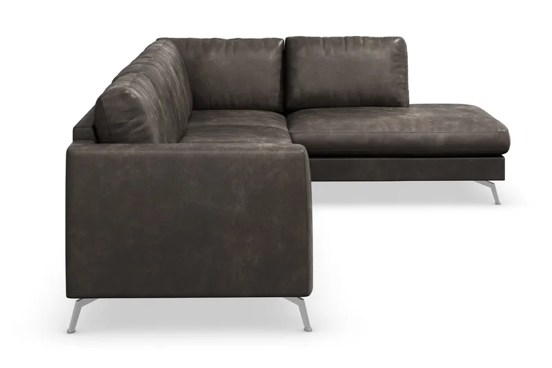 Ocean Lyx 4-seters Høyrevendt L-formet Sjeselongsofa i Kunstlær - Mørk grå - Møbler - Sofaer - Sofa med sjeselong - 4 seters sofa med divan