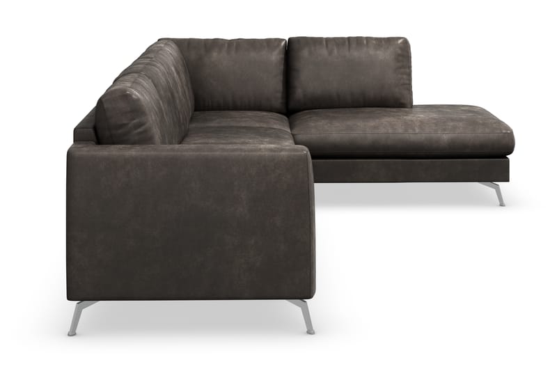 Ocean Lyx 4-seters Høyrevendt L-formet Sjeselongsofa i Kunstlær - Mørk grå - Møbler - Sofaer - Sofa med sjeselong