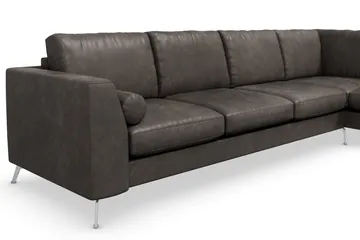 Ocean Lyx 4-seters Høyrevendt L-formet Sjeselongsofa i Kunstlær - Mørk grå - Møbler - Sofaer - Sofa med sjeselong