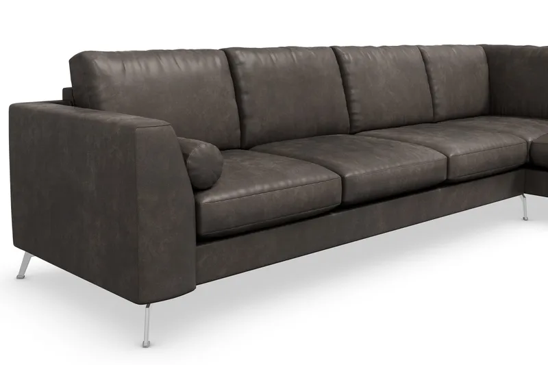 Ocean Lyx 4-seters Høyrevendt L-formet Sjeselongsofa i Kunstlær - Mørk grå - Møbler - Sofaer - Sofa med sjeselong - 4 seters sofa med divan