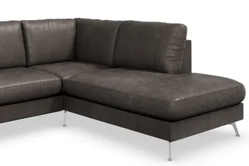 Ocean Lyx 4-seters Høyrevendt L-formet Sjeselongsofa i Kunstlær - Mørk grå - Møbler - Sofaer - Sofa med sjeselong
