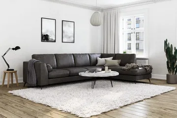 Ocean Lyx 4-seters Høyrevendt L-formet Sjeselongsofa i Kunstlær - Mørk grå - Møbler - Sofaer - Sofa med sjeselong