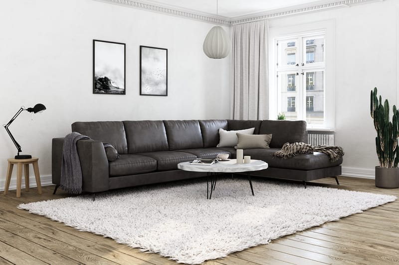 Ocean Lyx 4-seters Høyrevendt L-formet Sjeselongsofa i Kunstlær - Mørk grå - Møbler - Sofaer - Sofa med sjeselong - 4 seters sofa med divan