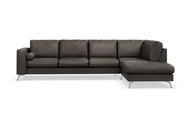 Ocean Lyx 4-seters Høyrevendt L-formet Sjeselongsofa i Kunstlær - Mørk grå - Møbler - Sofaer - Sofa med sjeselong - 4 seters sofa med divan