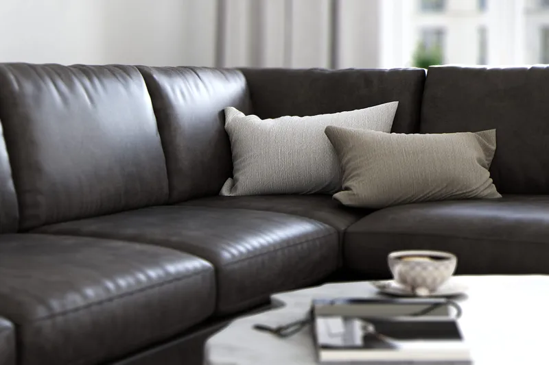 Ocean Lyx 4-seters Høyrevendt L-formet Sjeselongsofa i Kunstlær - Mørk grå - Møbler - Sofaer - Sofa med sjeselong - 4 seters sofa med divan