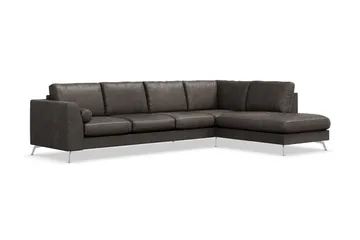 Ocean Lyx 4-seters Høyrevendt L-formet Sjeselongsofa i Kunstlær - Mørk grå - Møbler - Sofaer - Sofa med sjeselong