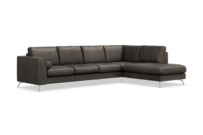 Ocean Lyx 4-seters Høyrevendt L-formet Sjeselongsofa i Kunstlær - Mørk grå - Møbler - Sofaer - Sofa med sjeselong - 4 seters sofa med divan
