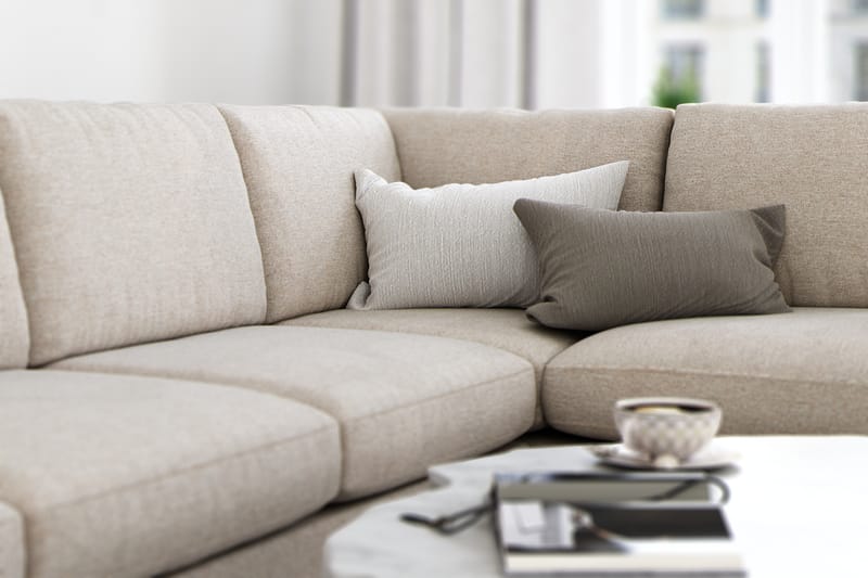 Ocean Lyx 4-seters Høyrevendt L-formet Sjeselongsofa i Stoff - Beige - Møbler - Sofaer - Sofa med sjeselong