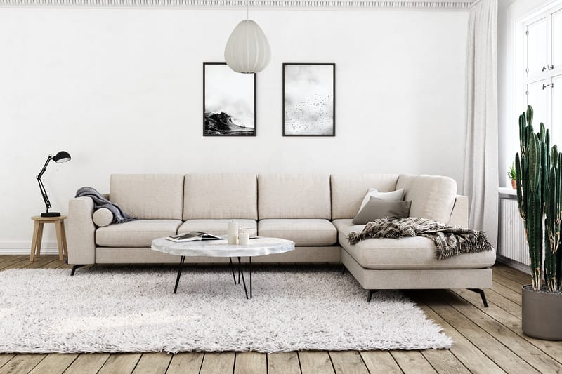 Ocean Lyx 4-seters Høyrevendt L-formet Sjeselongsofa i Stoff - Beige - Møbler - Sofaer - Sofa med sjeselong