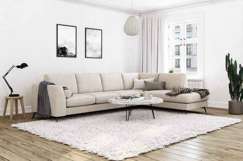 Ocean Lyx 4-seters Høyrevendt L-formet Sjeselongsofa i Stoff - Beige - Møbler - Sofaer - Sofa med sjeselong - 4 seters sofa med divan