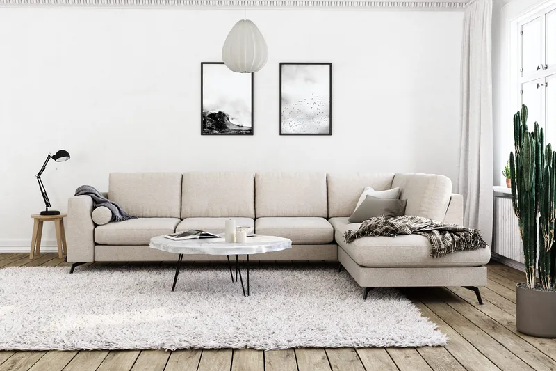 Ocean Lyx 4-seters Høyrevendt L-formet Sjeselongsofa i Stoff - Beige - Møbler - Sofaer - Sofa med sjeselong - 4 seters sofa med divan