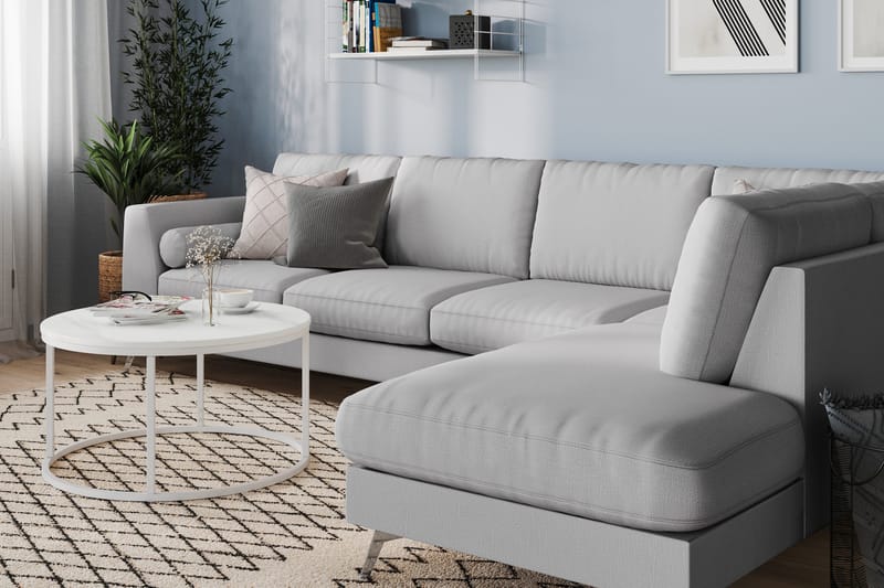 Ocean Lyx 4-seters Høyrevendt L-formet Sjeselongsofa i Stoff - Grå - Møbler - Sofaer - Sofa med sjeselong - 4 seters sofa med divan