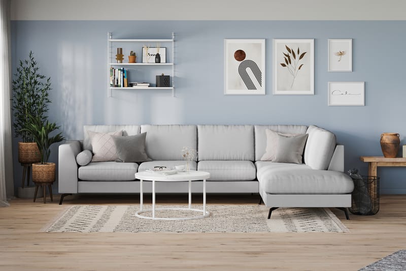 Ocean Lyx 4-seters Høyrevendt L-formet Sjeselongsofa i Stoff - Grå - Møbler - Sofaer - Sofa med sjeselong