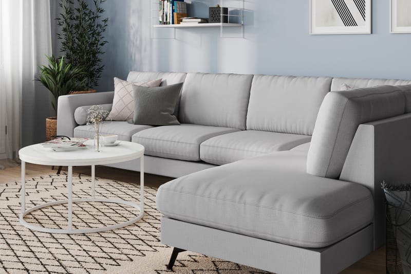Ocean Lyx 4-seters Høyrevendt L-formet Sjeselongsofa i Stoff - Grå - Møbler - Sofaer - Sofa med sjeselong